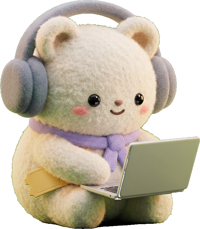 Muse 吉祥物：戴耳机抱电脑的毛绒小熊